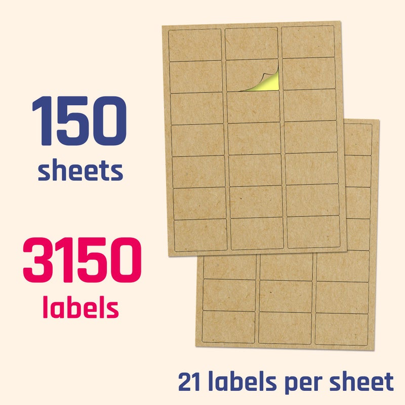 TownStix 2.5"" x 1.5"" Kraft Labels Stickers, Letter Size with Print Template - 150 Sheets, Pack of 3150 - Image 2